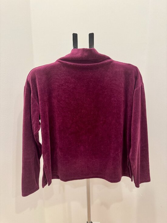 Eileen Fisher Tops - Eileen Fisher Funnel Neck Box Top Purple Velour Velvet Long Sleeve XXS NWOT